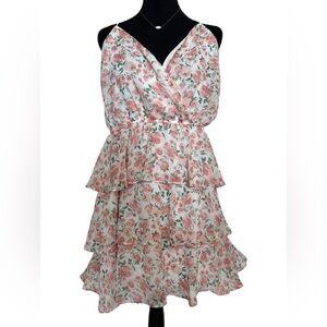 Afraid State Woman’s XL V-Neck Floral Sleeveless Ruffle Open Back Mini Dress